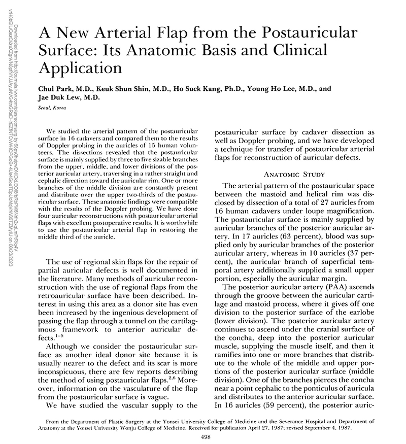A new arterial flap from the postauricular surface: its anatomic basis and clinical application